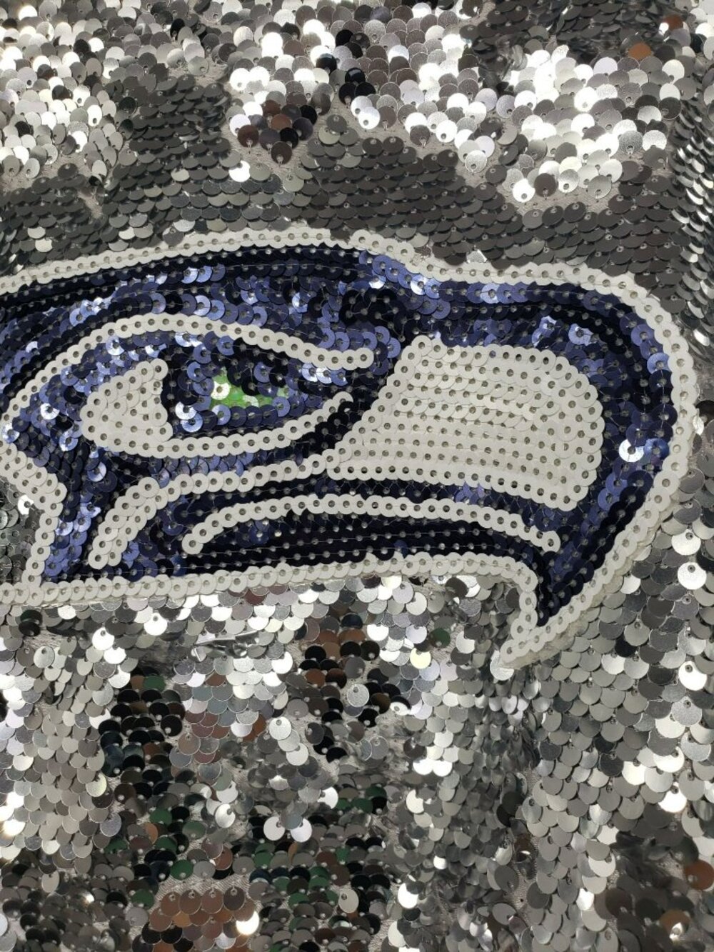 Seattle Seahawks Sequins Silver Blue Bomber Jacket Womens M Medium NFL Bling - Picture 13 of 16